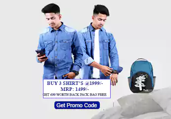  Buy 3 denim shirts @1999 get 699 worth backpack free